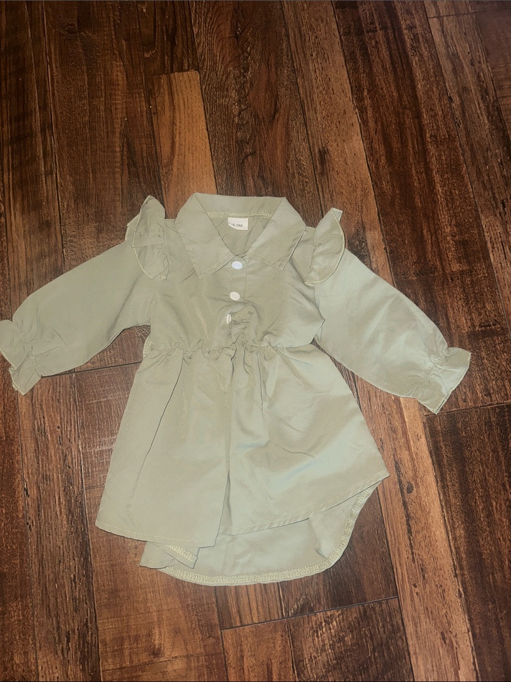 Girls Sage Green Ruffle Dress - Casual Day Dress